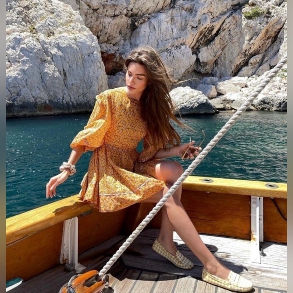New! Maje Risso Yellow Floral Cut-Out Mini Long Sleeve Dress 🌼 Small - Picture 2 of 16